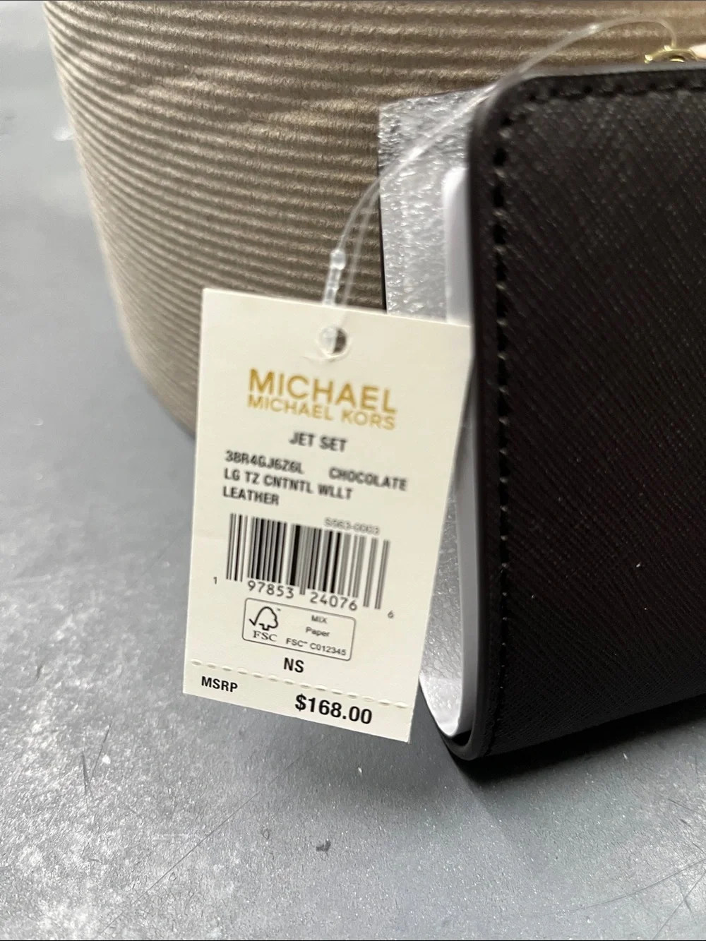 NWT Michael Kors Brown Saffiano Leather Zip-Wallet with Gold Logo